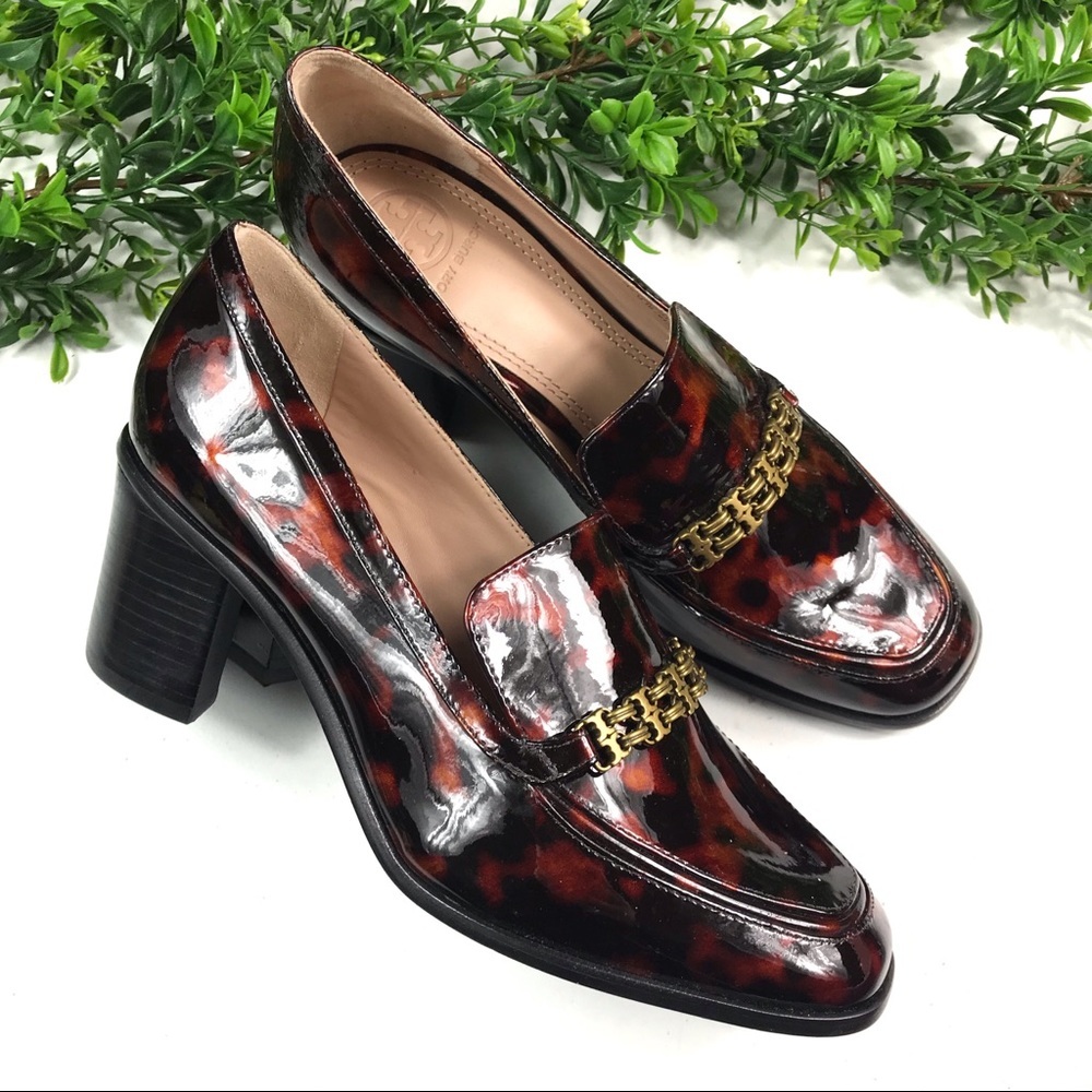 Tory Burch Patent Animal Print Block Heels 5.5M